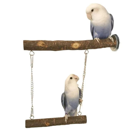 Natural Wood Bird Perch & Swing – Parrot Cage Toy