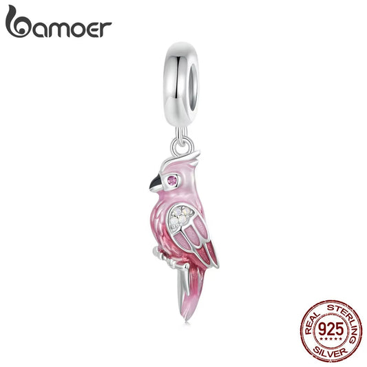 BAMOER 925 Silver Pink Parrot Charm – Bracelet Bead