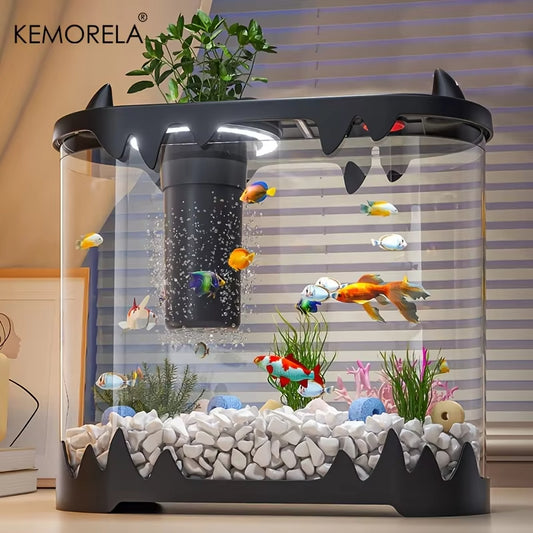 KEMORELA Small Desktop Fish Tank – HD & Filter-Free