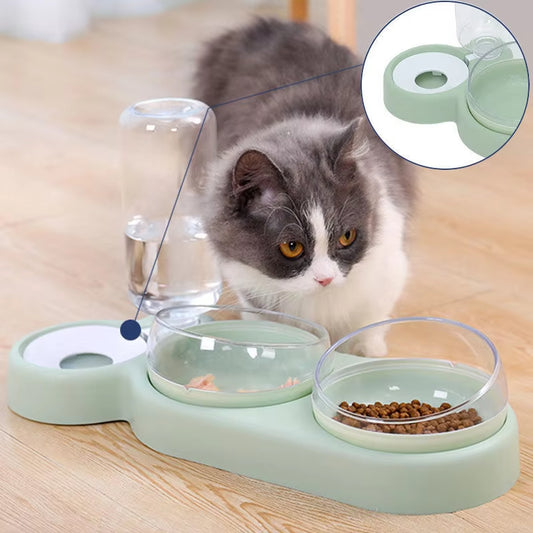 Cat Double Bowl Feeder with Water Dispenser & Stand