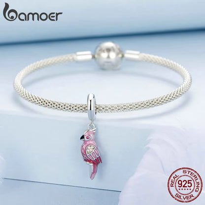 BAMOER 925 Silver Pink Parrot Charm – Bracelet Bead