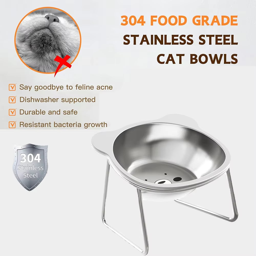 Stainless Steel Cat Bowl with Metal Stand – Food & Water