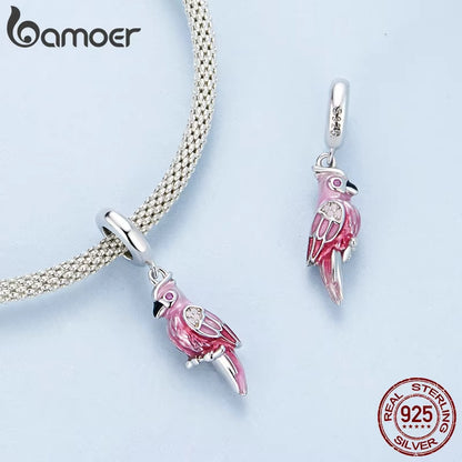 BAMOER 925 Silver Pink Parrot Charm – Bracelet Bead