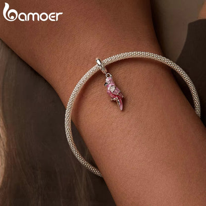 BAMOER 925 Silver Pink Parrot Charm – Bracelet Bead