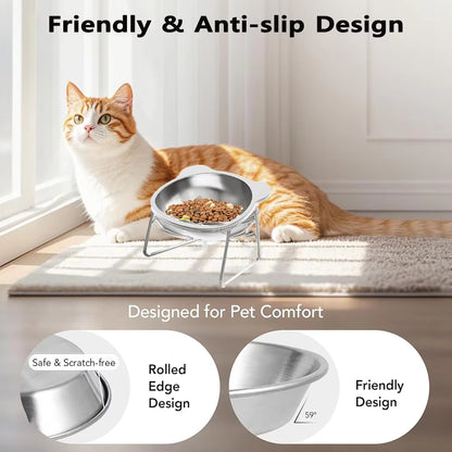 Stainless Steel Cat Bowl with Metal Stand – Food & Water