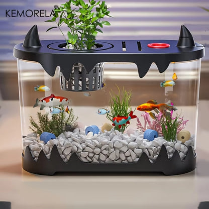 KEMORELA Small Desktop Fish Tank – HD & Filter-Free