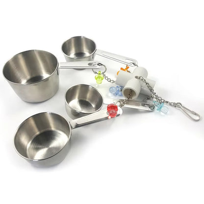 Parrot Chew Toy – 4 Stainless Steel Pots & Acrylic Bird Toy