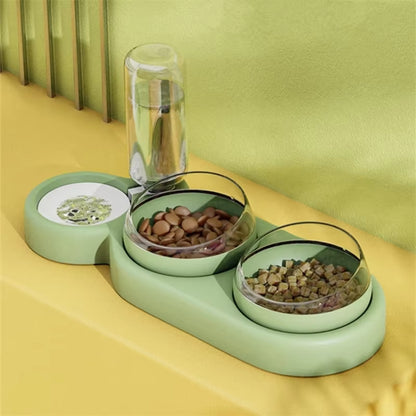 Cat Double Bowl Feeder with Water Dispenser & Stand