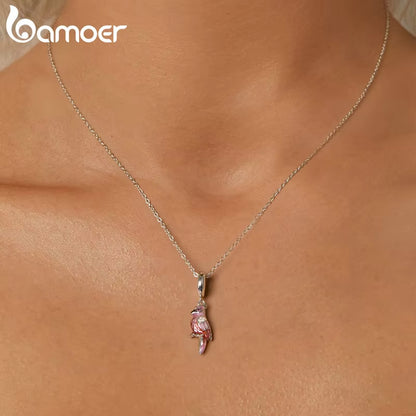 BAMOER 925 Silver Pink Parrot Charm – Bracelet Bead