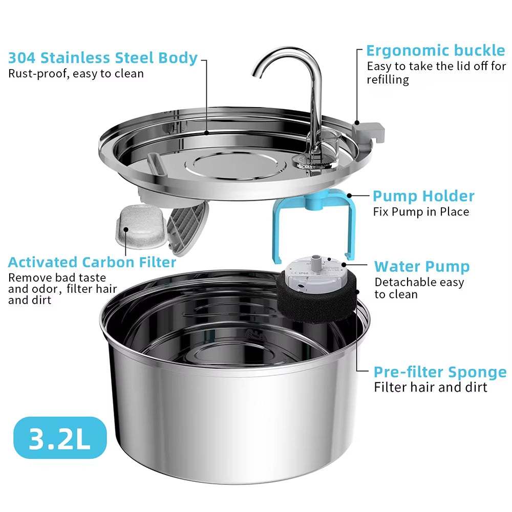 Stainless Steel Pet Water Feeder – Automatic Fountain