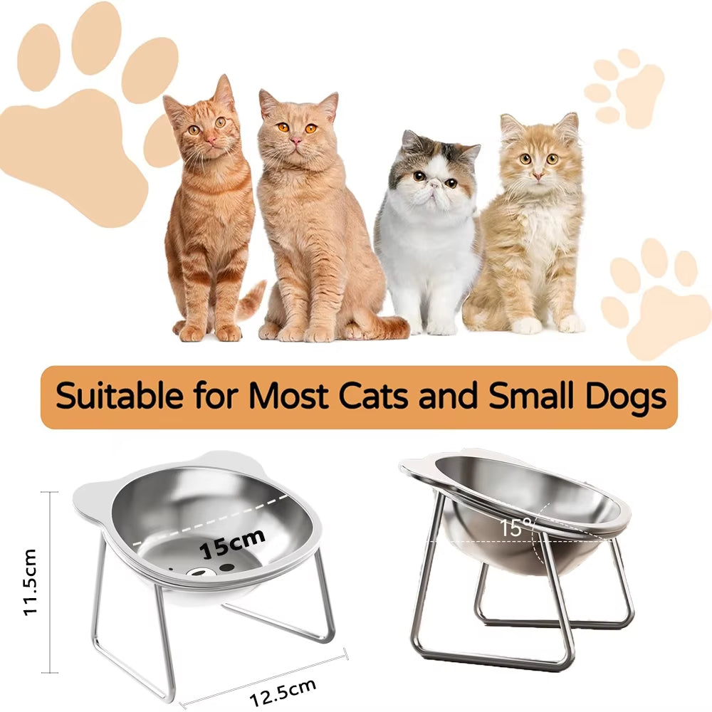 Stainless Steel Cat Bowl with Metal Stand – Food & Water