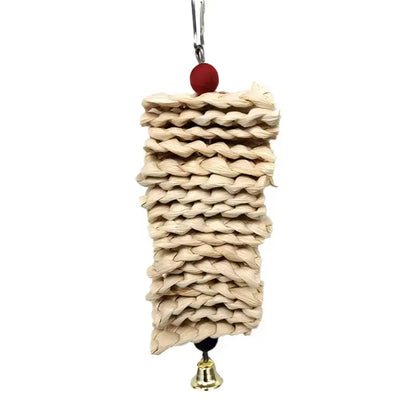 Natural Wood Parrot Chew Toy with Bell – Bird Cage Toy