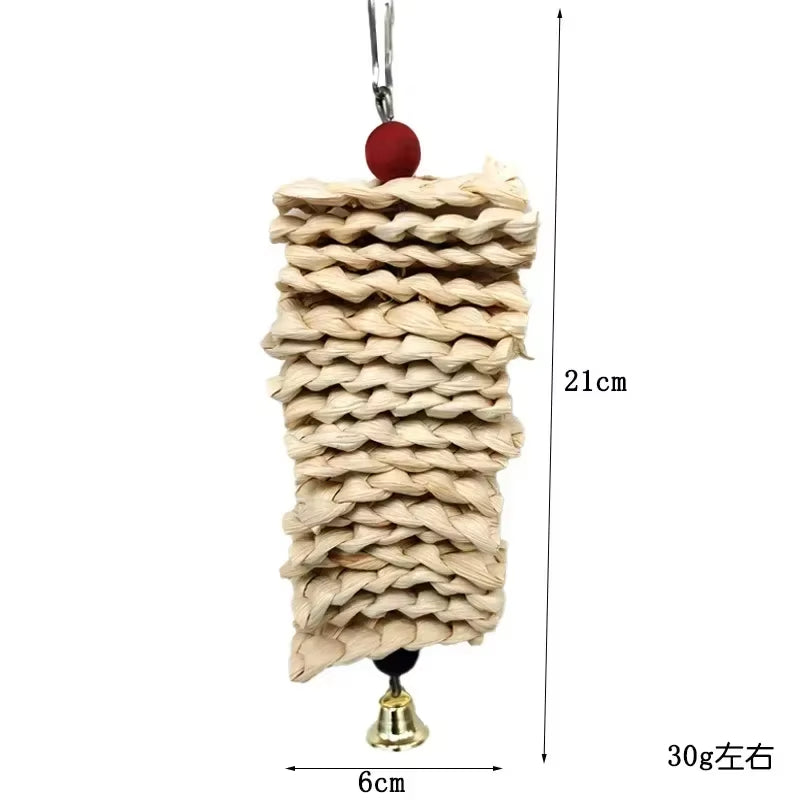 Natural Wood Parrot Chew Toy with Bell – Bird Cage Toy