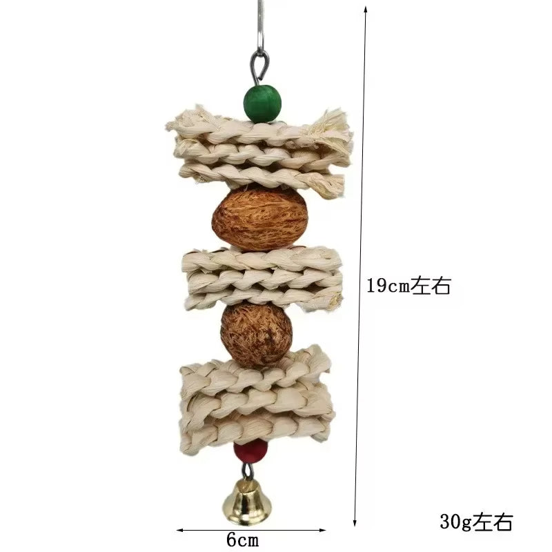 Natural Wood Parrot Chew Toy with Bell – Bird Cage Toy