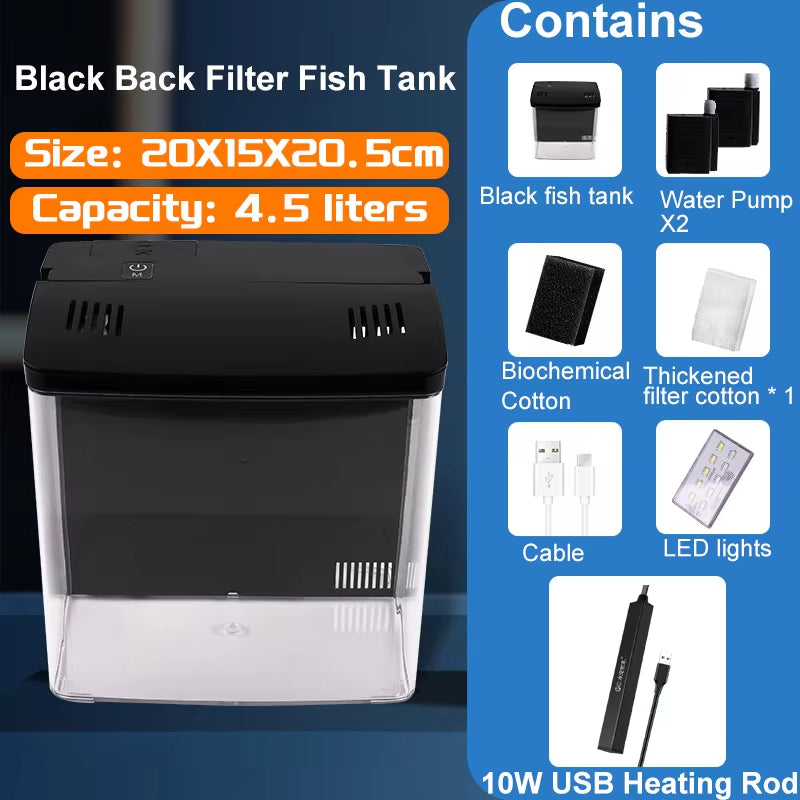 Mini Tabletop Fish Tank – Self-Circulating Filter