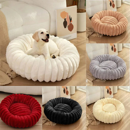 Round Pet Bed - Soft Plush Dog & Cat Bed for Winter