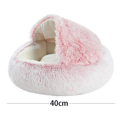 Warm Plush Cat Bed with Cover Round Sleeping Nest