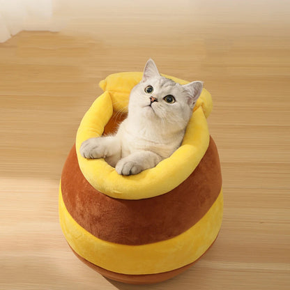 Honey Jar Cat Bed House with Removable Plush Mat