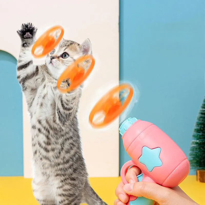 Cat Toy Launcher Set with 15 Flying Discs & Sound