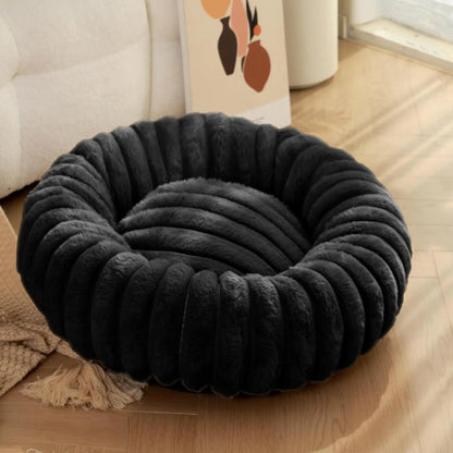 Round Pet Bed - Soft Plush Dog & Cat Bed for Winter