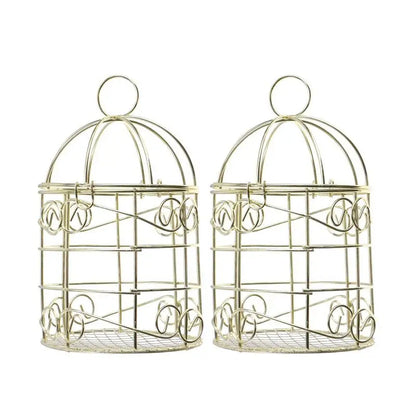 "2PCS Vintage Wrought Iron Hanging Bird Feeder Cage"