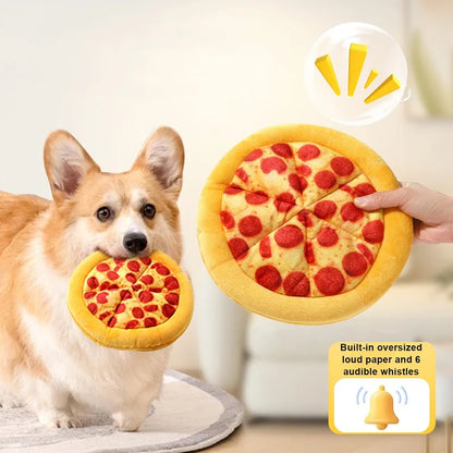 Plush Dog Toy Pizza Doughnut Shape Squeaky Chew Toy