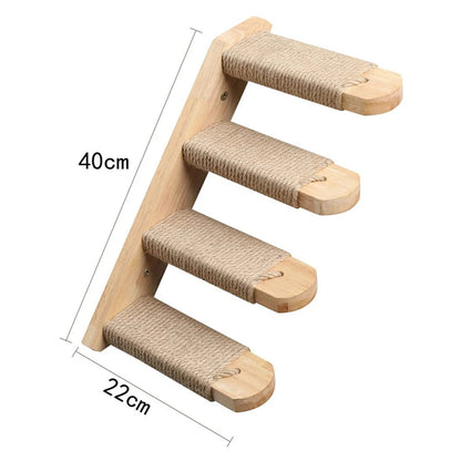 Wall-Mounted Cat Climbing Rope with Wooden Pedals & Sisal