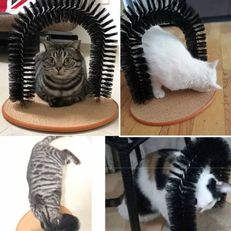 Cat Self-Grooming Arch with Massage Brush & Scratching Pad