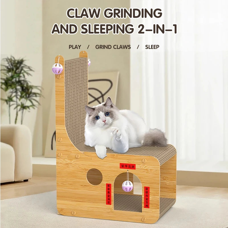 L-Shaped Cat Scratching Post with Nest & Board