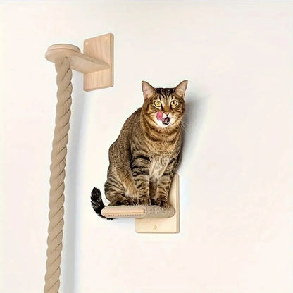 Wall-Mounted Cat Climbing Rope with Wooden Pedals & Sisal