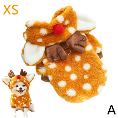 Christmas Elk Fleece Jumpsuit for Small Dogs & Cats