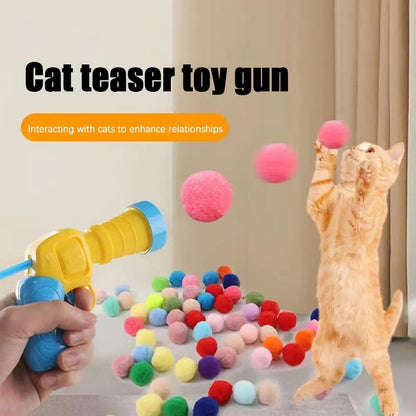 Interactive Cat Toy Mini Shooting Gun with Plush Balls