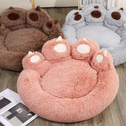 Large Fluffy Dog Bed Bear Paw Shape Cozy Pet Sofa