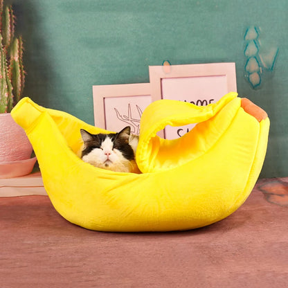 Banana Shaped Pet Bed Warm Plush Cat Nest Cushion