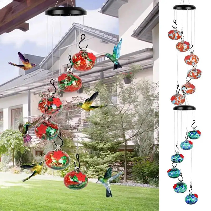 Outdoor Hummingbird Feeder with Wind Chimes & Bee Guard