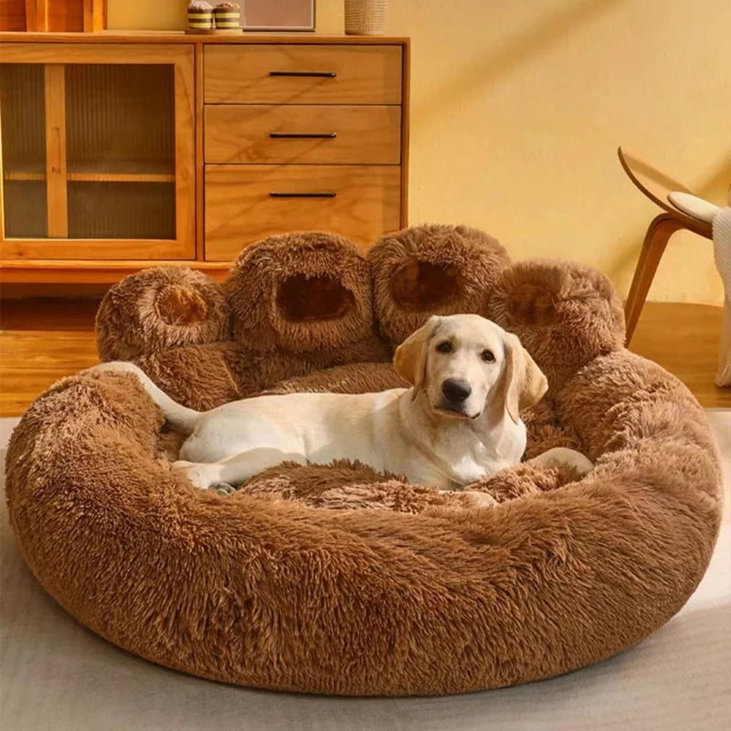 Large Fluffy Dog Bed Bear Paw Shape Cozy Pet Sofa