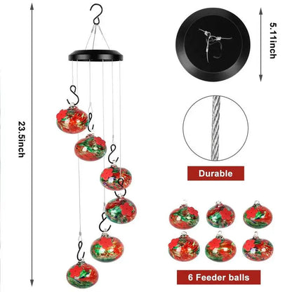 Outdoor Hummingbird Feeder with Wind Chimes & Bee Guard