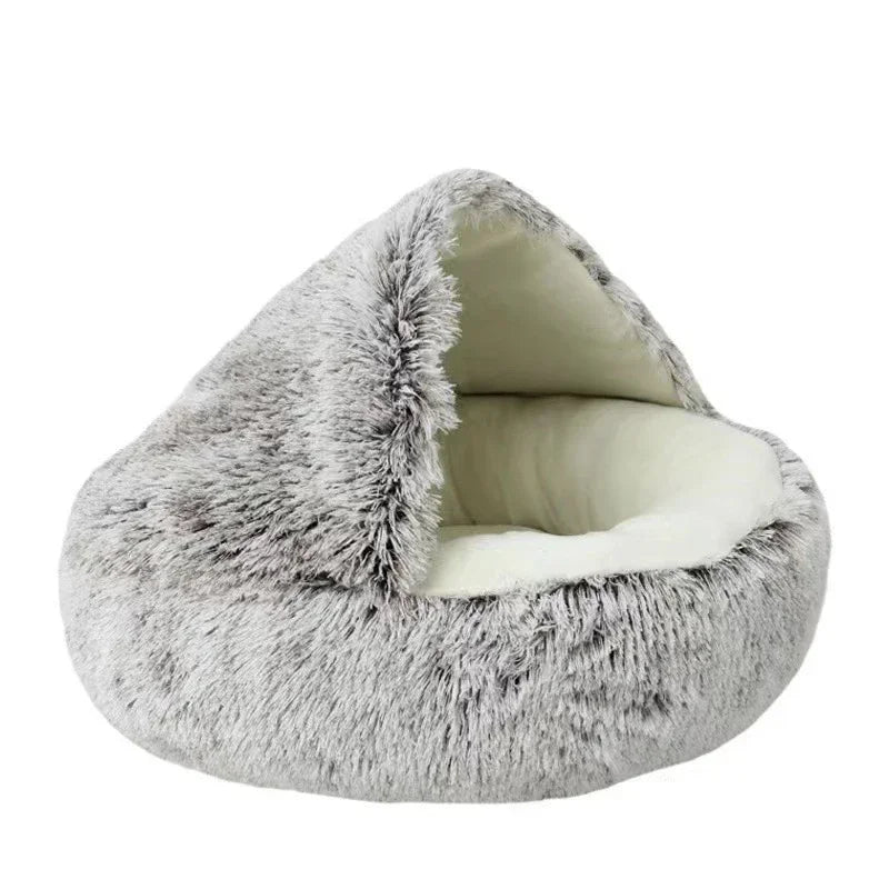 Warm Plush Cat Bed with Cover Round Sleeping Nest