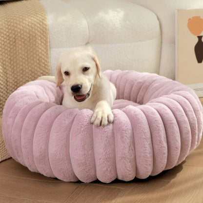 Round Pet Bed - Soft Plush Dog & Cat Bed for Winter