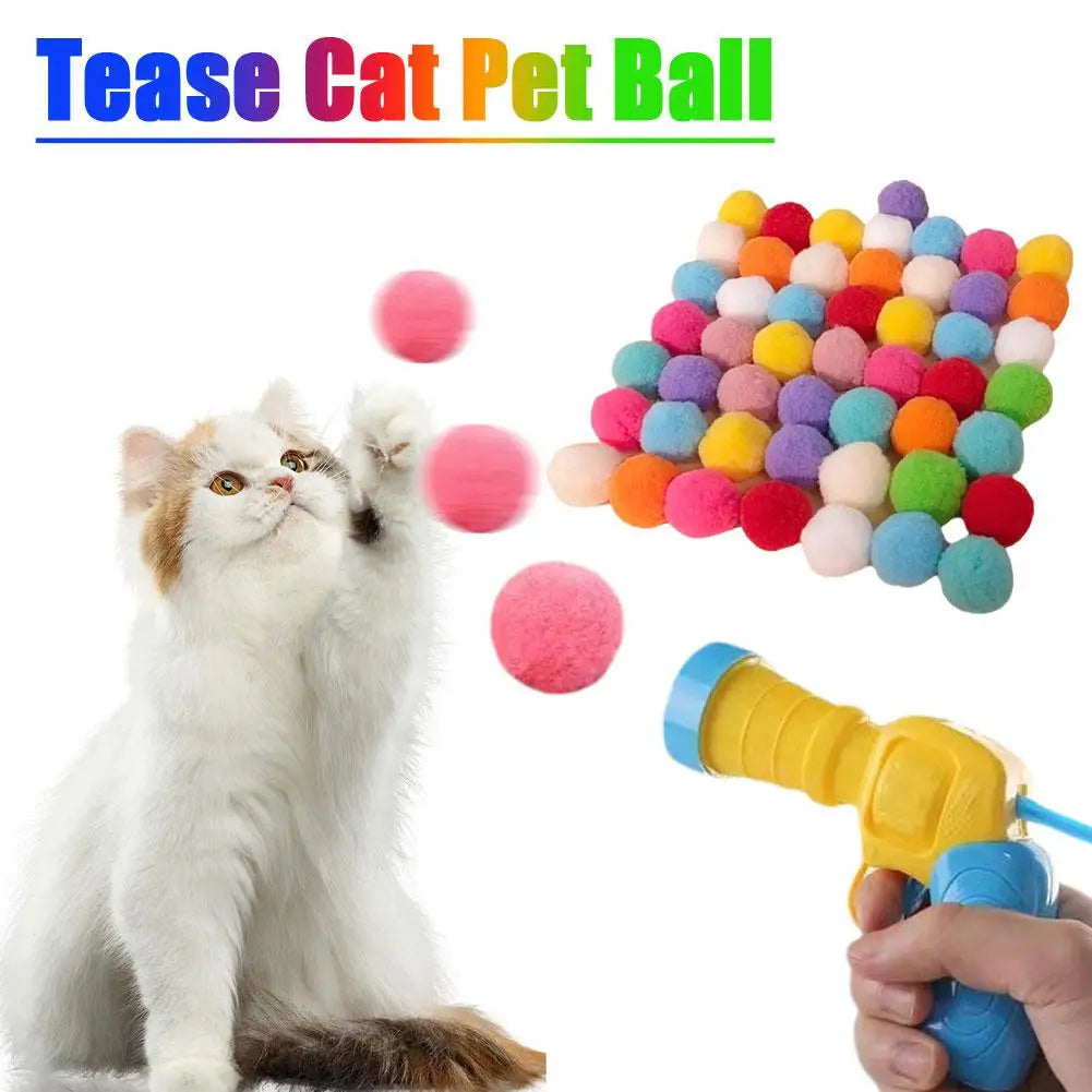 Interactive Cat Toy Mini Shooting Gun with Plush Balls