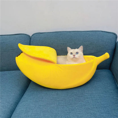 Banana Shaped Pet Bed Warm Plush Cat Nest Cushion