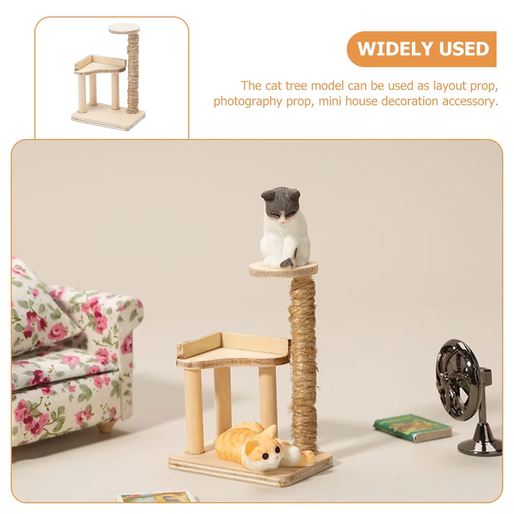 Miniature Cat Climbing Frame Tree House Birch Furniture Model