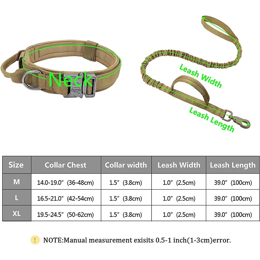 Tactical Nylon Dog Collar & Leash Adjustable Durable