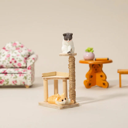 Miniature Cat Climbing Frame Tree House Birch Furniture Model