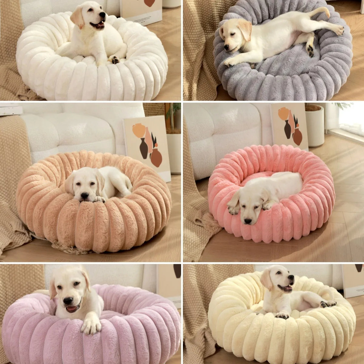 Round Pet Bed - Soft Plush Dog & Cat Bed for Winter