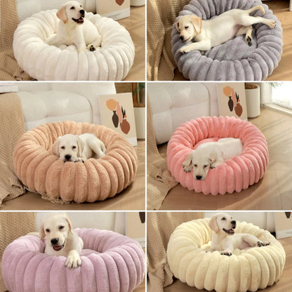 Round Pet Bed - Soft Plush Dog & Cat Bed for Winter