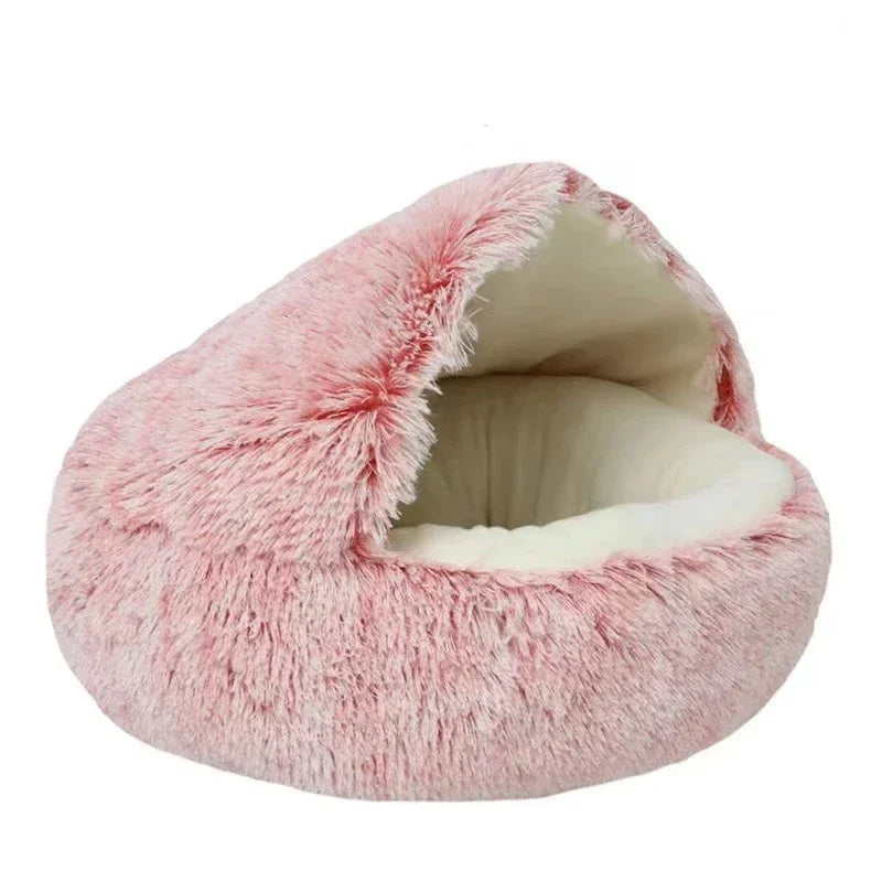 Warm Plush Cat Bed with Cover Round Sleeping Nest