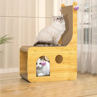 L-Shaped Cat Scratching Post with Nest & Board