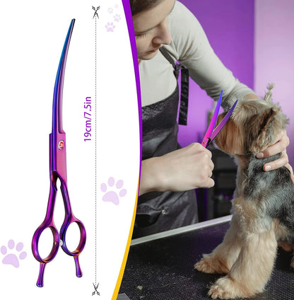 7-Inch Curved Pet Grooming Scissors for Right & Left Hand