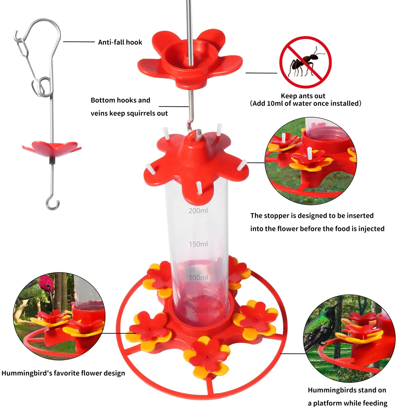 2025 Hummingbird Feeder Outdoor Hanging with Ant Proof